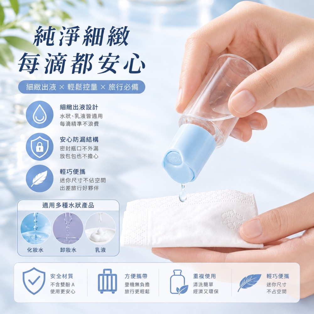 旅行分裝套組 旅行分裝瓶套組 按壓分裝瓶 真空分裝瓶 乳液分裝瓶 精油香水 化妝水 噴霧瓶 分裝瓶 真空瓶 EA1035-細節圖6