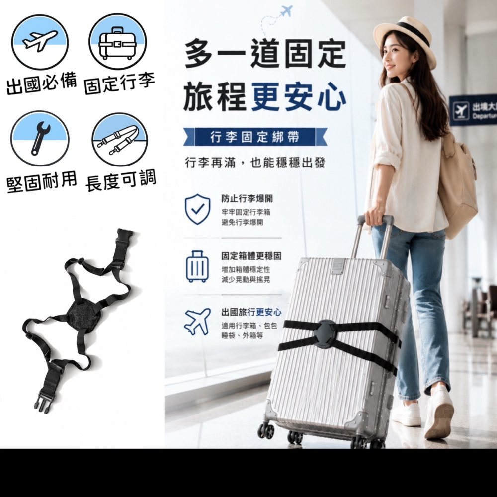 行李箱連接帶 行李箱綁帶 行李箱束帶 行李束帶 行李固定帶 行李箱一字帶 旅行箱綁帶 行李箱捆紮帶 八字帶 EA1040-細節圖2