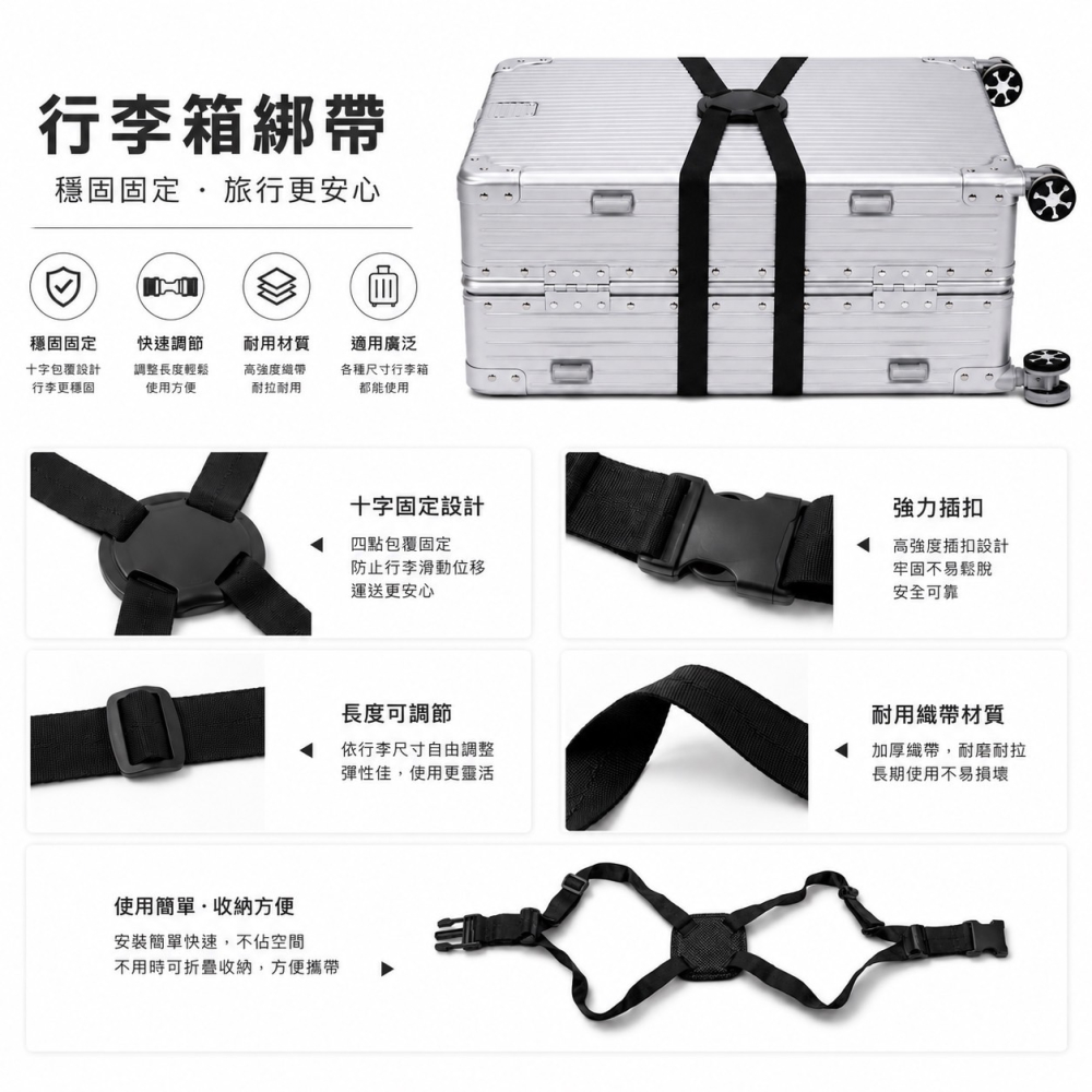 行李箱連接帶 行李箱綁帶 行李箱束帶 行李束帶 行李固定帶 行李箱一字帶 旅行箱綁帶 行李箱捆紮帶 八字帶 EA1040-細節圖5