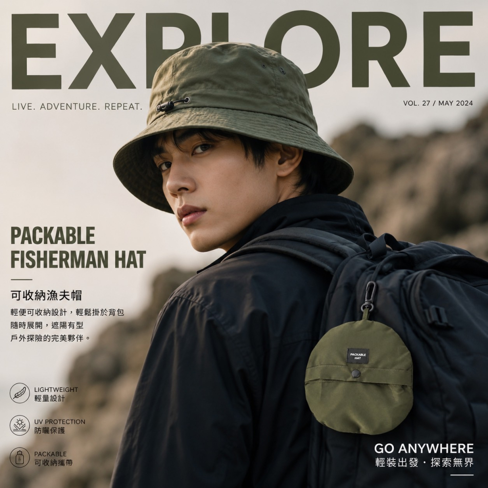 可收納漁夫帽 防潑水漁夫帽 可折疊漁夫帽 速乾防水漁夫帽 素面漁夫帽 帽子 防曬帽 遮陽帽 登山帽 露營帽 EA1050-細節圖2