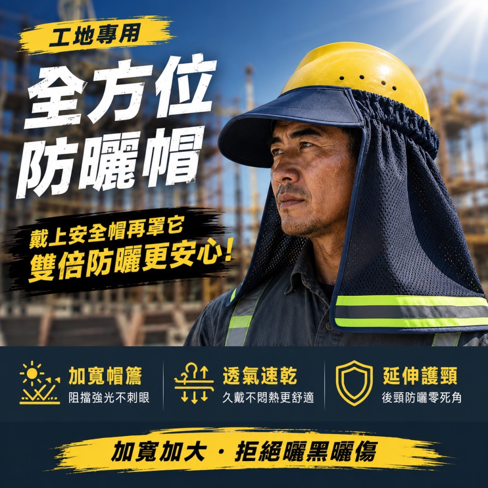 工地遮陽帽 空頂遮陽帽 遮陽帽 護頸帽簷 安全帽防曬 可拆卸安全帽子 工程帽遮陽套 工地防曬帽 鴨舌防曬帽 EA1082-細節圖3