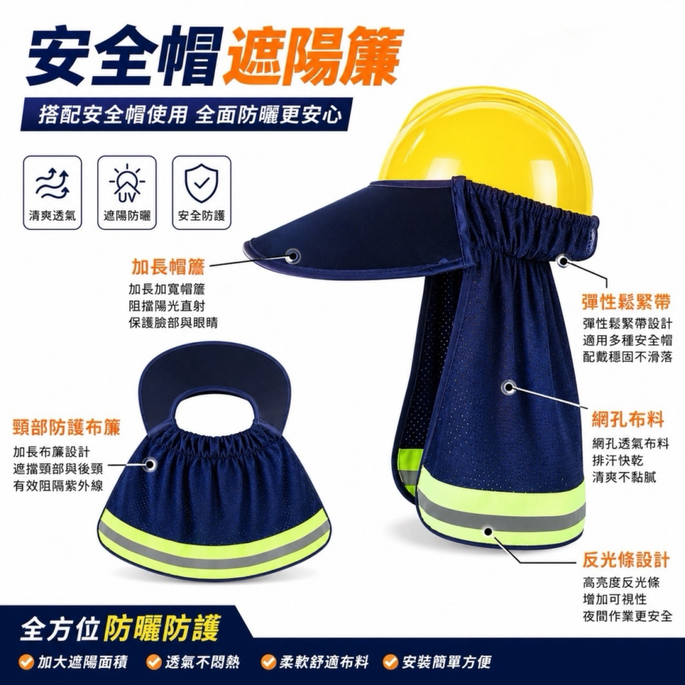 工地遮陽帽 空頂遮陽帽 遮陽帽 護頸帽簷 安全帽防曬 可拆卸安全帽子 工程帽遮陽套 工地防曬帽 鴨舌防曬帽 EA1082-細節圖6