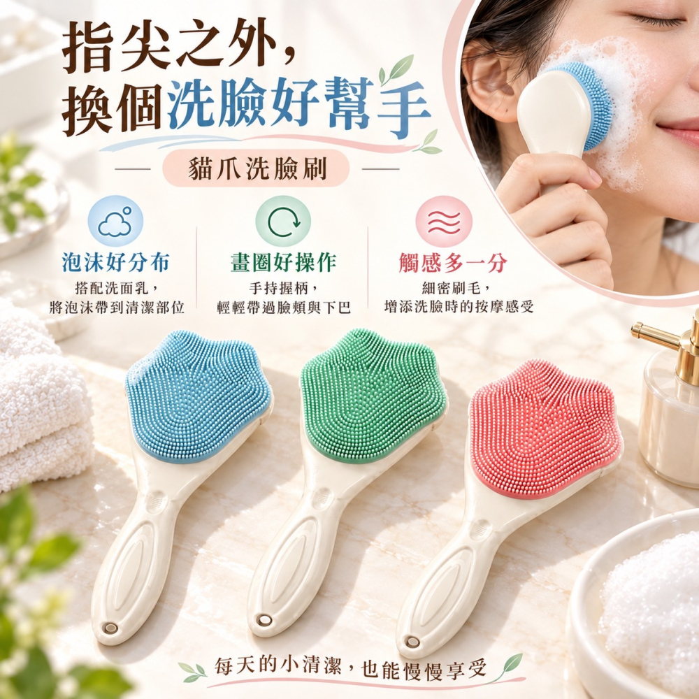貓爪手柄洗臉刷 矽膠按摩刷 手動洗臉刷 貓爪洗臉刷 矽膠洗臉刷 洗臉刷 按摩刷 潔面刷 洗臉神器 EA1148-細節圖2