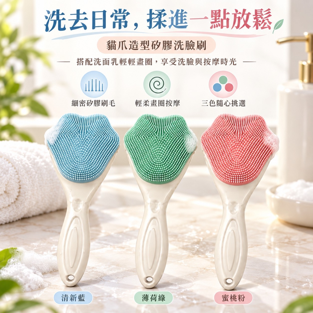 貓爪手柄洗臉刷 矽膠按摩刷 手動洗臉刷 貓爪洗臉刷 矽膠洗臉刷 洗臉刷 按摩刷 潔面刷 洗臉神器 EA1148-細節圖3