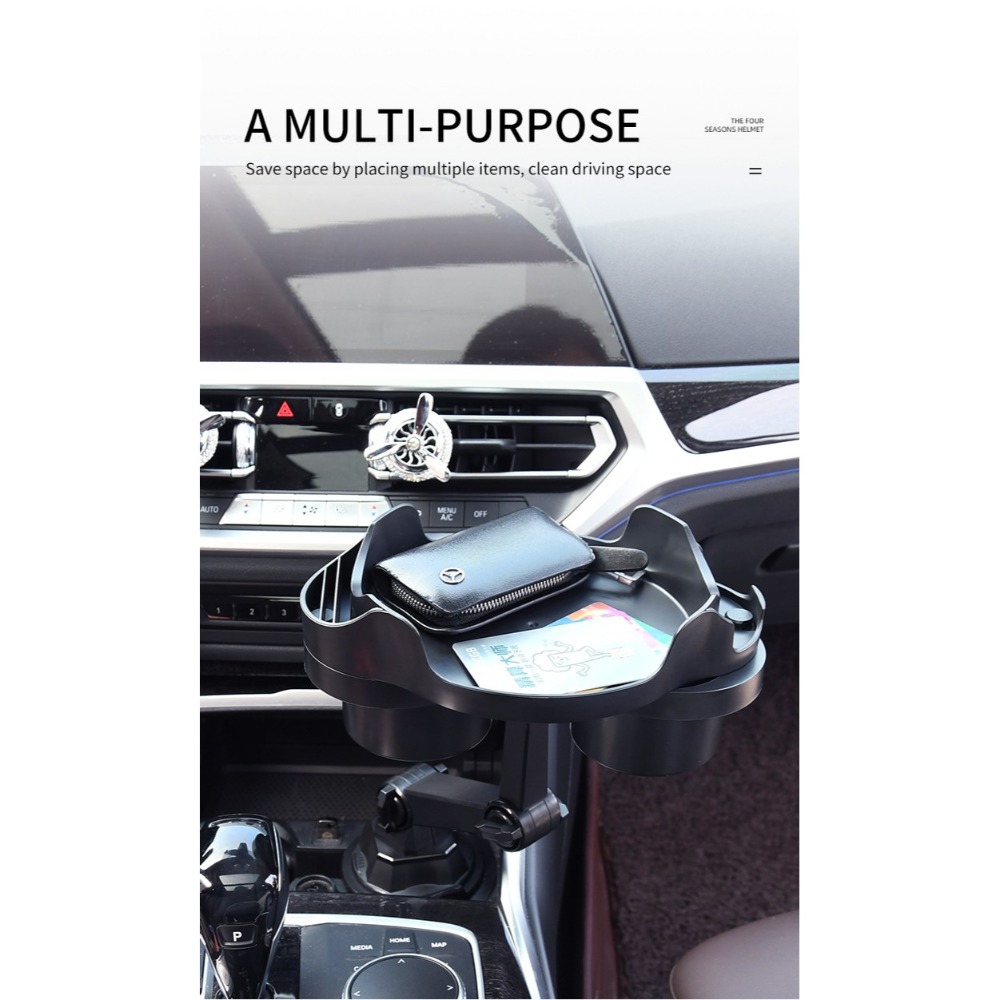 GB【台灣現貨】升級款加強臂汽車餐盤咖啡桌食品置物架水杯位小托盤汽車旅遊車載手機支架餐盤-細節圖9