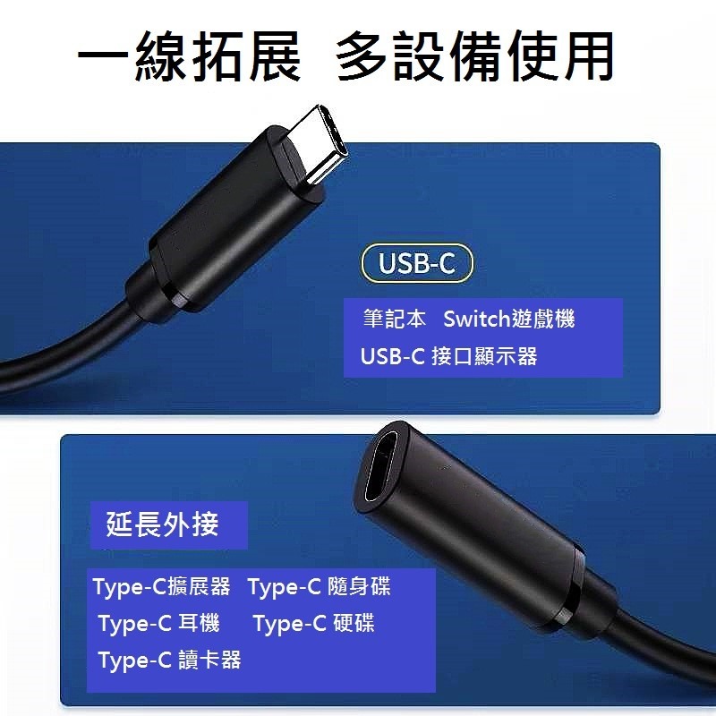 GB【台灣現貨】Type-c公對母延長線Type-C公母單頭四芯數據線OTG延長線TYPEC母座充轉接充電延長線-細節圖2
