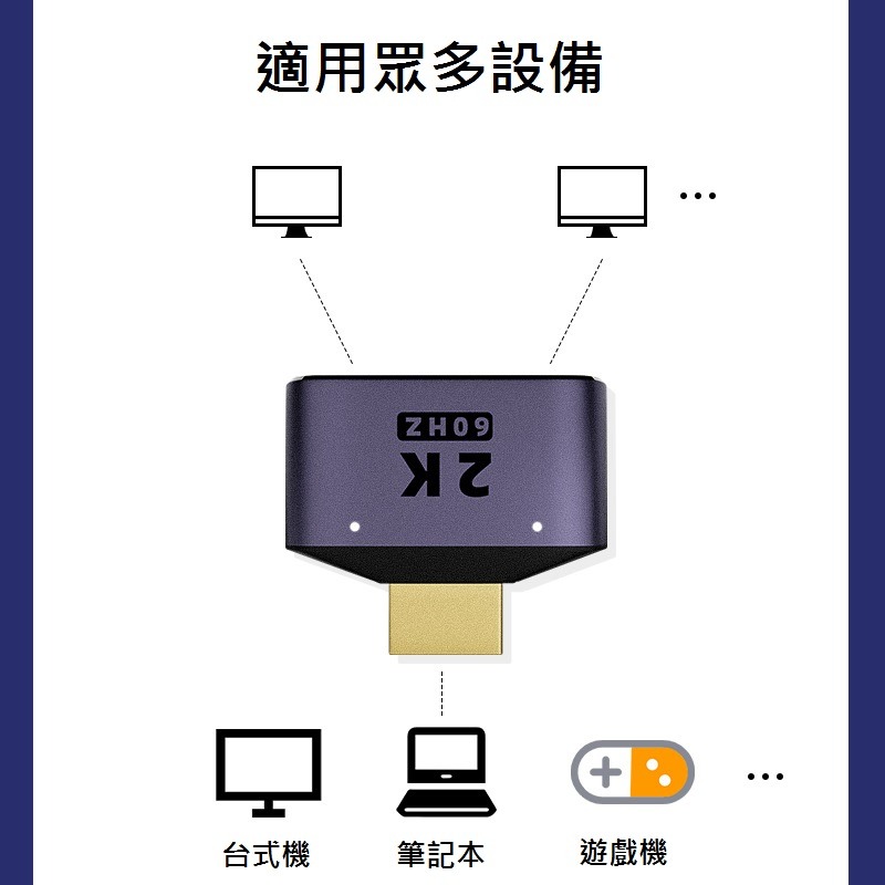 GB【台灣現貨】HDMI轉接頭一分二帶燈筆記本轉換頭2K高清視頻一轉二傳輸hdmi端口轉接頭-細節圖4