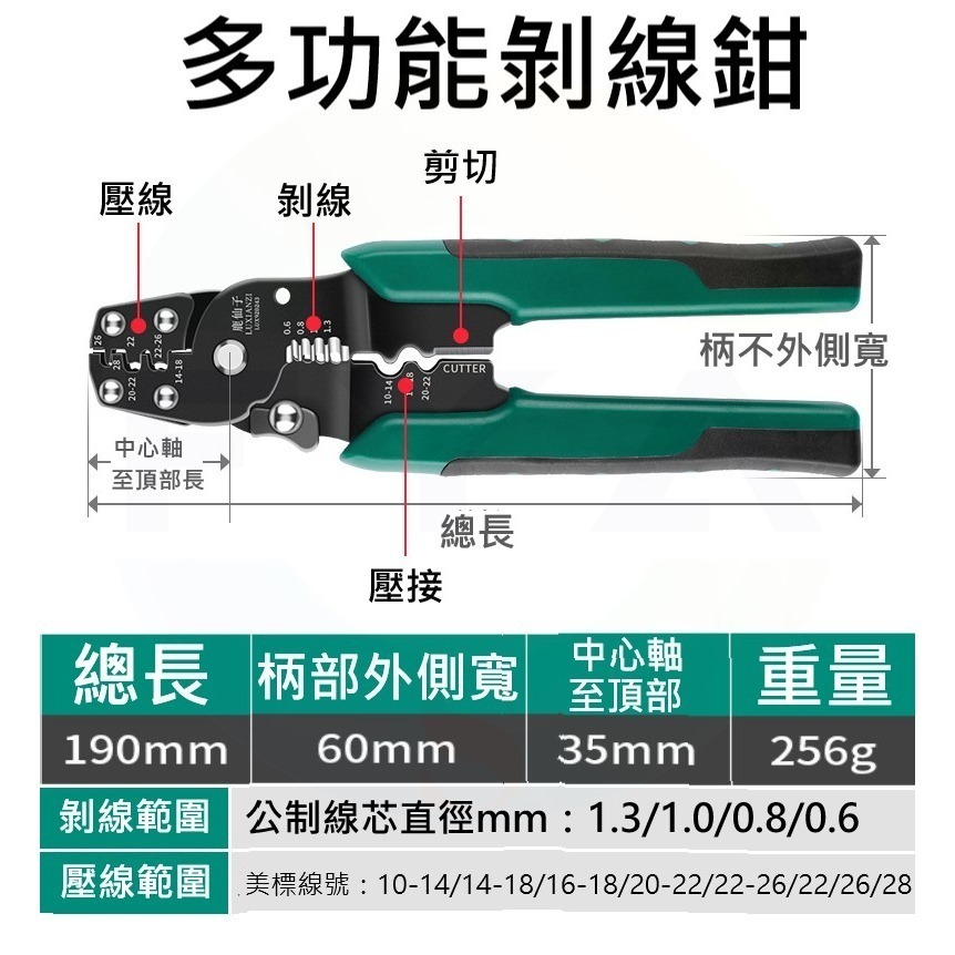 📍南芳芳📍 8吋壓線鉗 壓剝鉗 剝線鉗 冷壓端子鉗 手動端子鉗 多功能壓剝鉗 撥線鉗 接線端子鉗 工具 C48-細節圖7