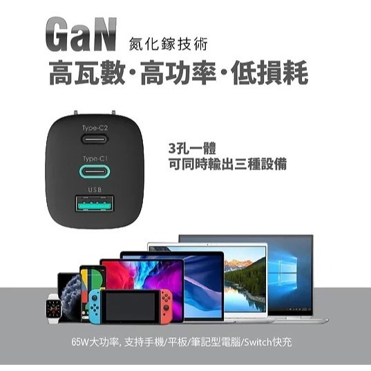 📍南芳芳📍 65W GaN 氮化鎵 1A2C 快充頭 PD 充電器 充電頭 5A 快充 USBC iPhone-細節圖4