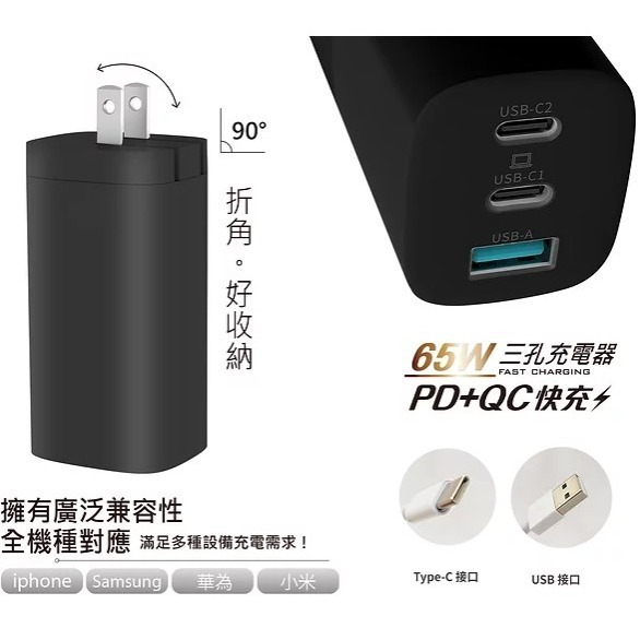 📍南芳芳📍 65W GaN 氮化鎵 1A2C 快充頭 PD 充電器 充電頭 5A 快充 USBC iPhone-細節圖6