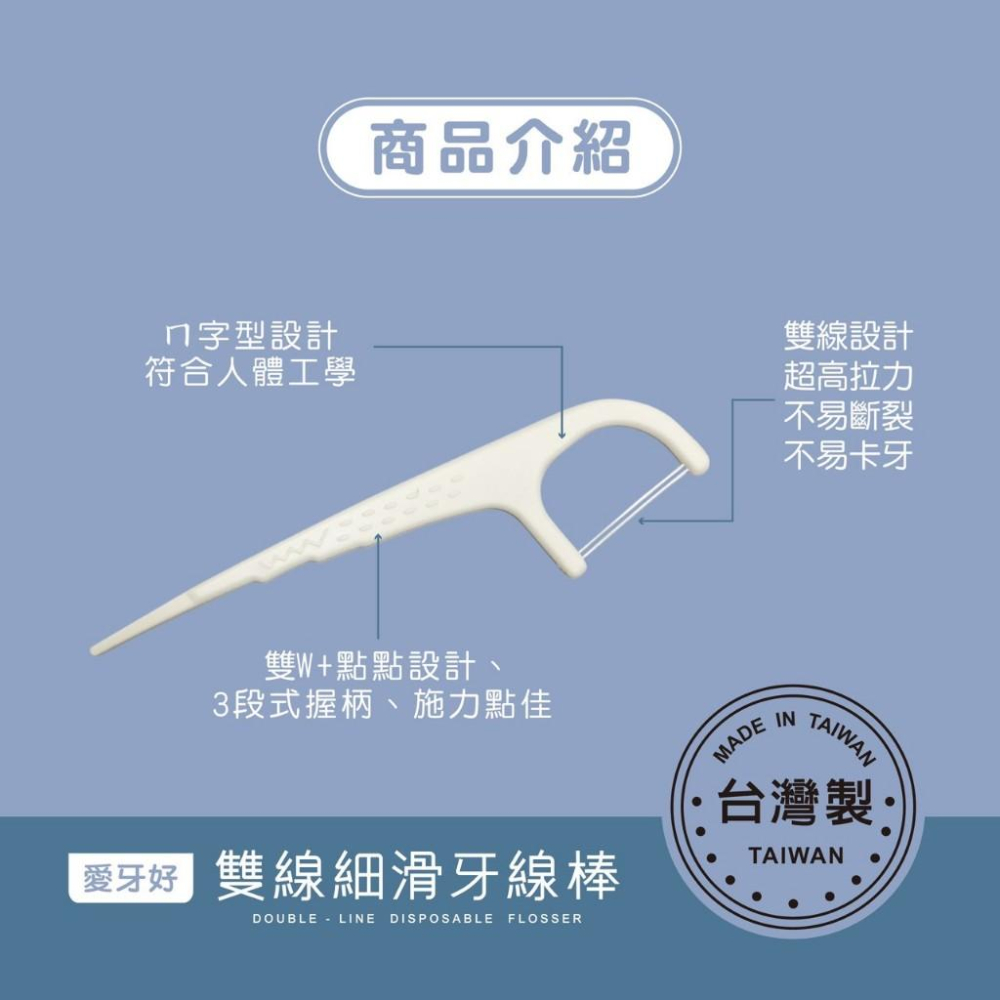 愛牙好 雙線細滑牙線棒 超細滑直尾尖300支 補充包夾鏈袋裝-細節圖3