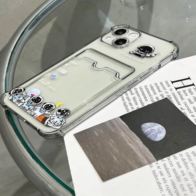 卡通宇航員透明插卡槽「機蛋殼」保護殼 軟殼 TPU殼 iPhone手機殼 iPhone 14 Pro 外殼-細節圖3