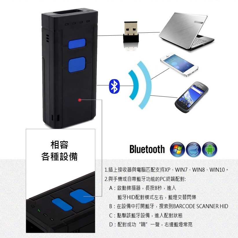 DK-3200 Plus 一維可攜雙模式雷射條碼掃描器 藍芽+2.4G接收器 USB介面隨插即用 儲存模式含稅可開立發票-細節圖3