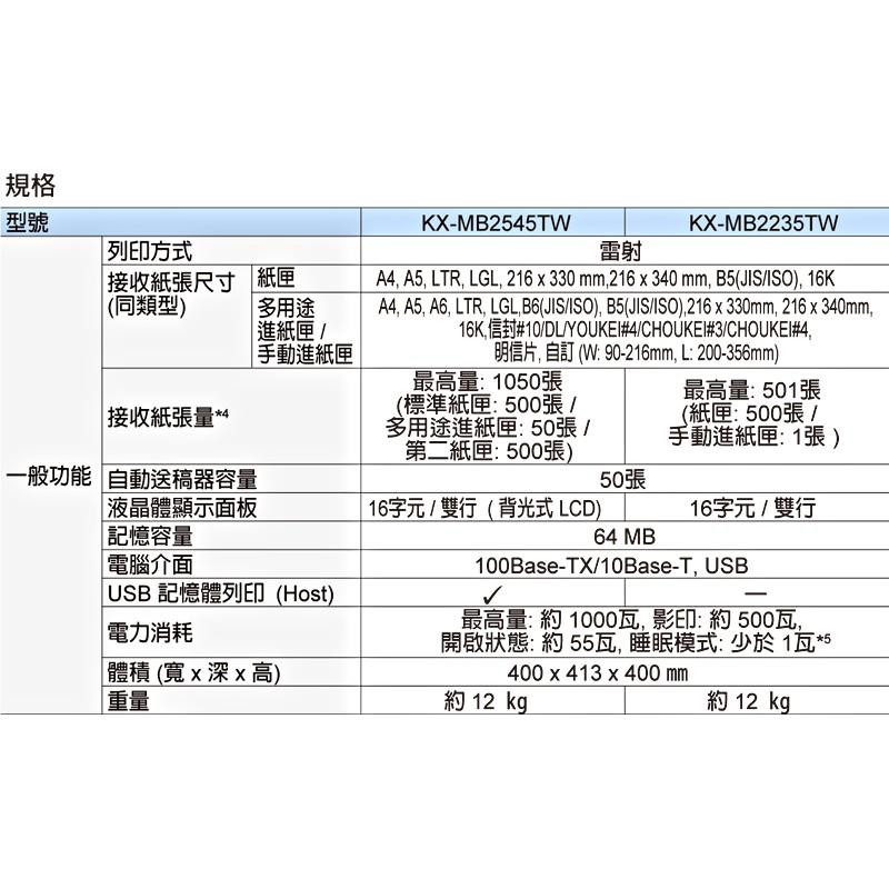 國際牌 Panasonic KX-MB2235TW 雷射多功雙面複合機 列印 影印 掃描 傳真含稅可開立發票-細節圖7