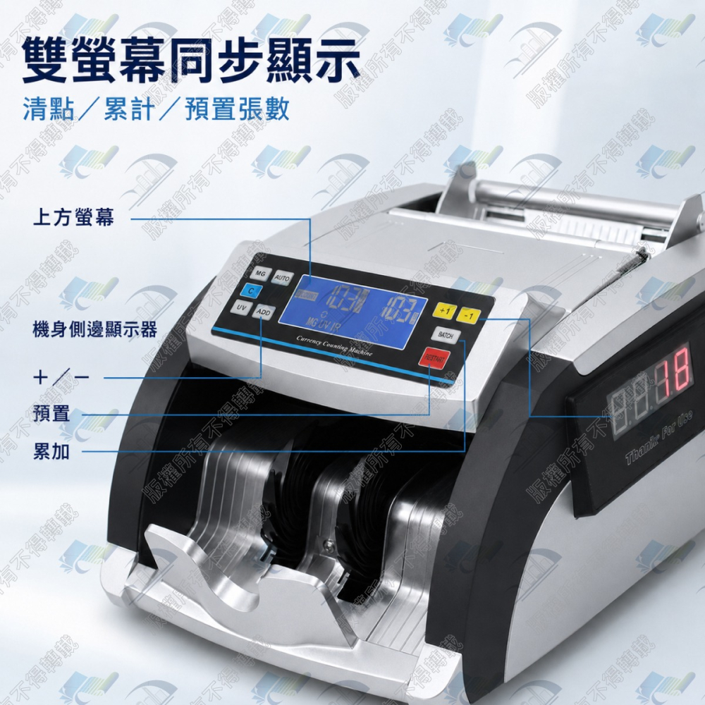 歐菲斯 DS-650 雙螢幕智能點驗鈔機(六國幣別) 台幣/人民幣/美金/歐元/日圓/港幣 台北弘昌-細節圖2