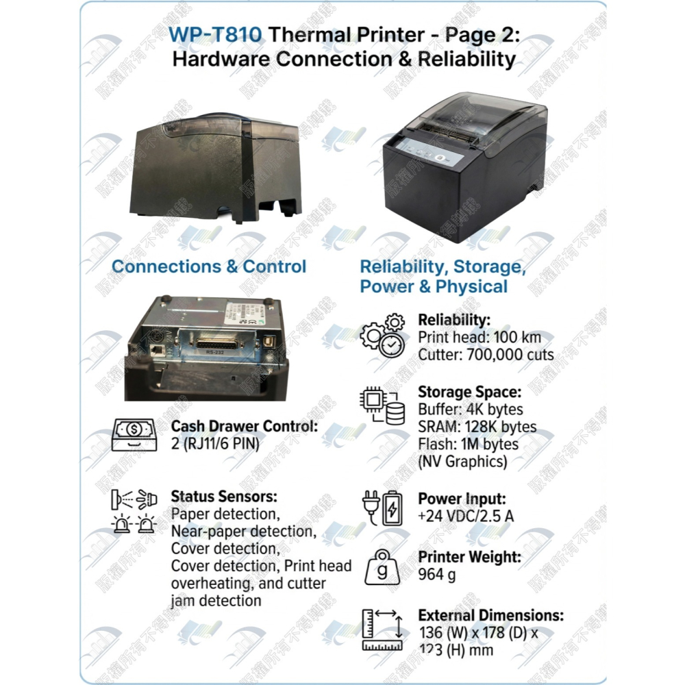 WP-T810 出單機｜自動切紙 100公里超耐用印字頭｜Windows/Android｜WinPOS電子發票印表機-細節圖3