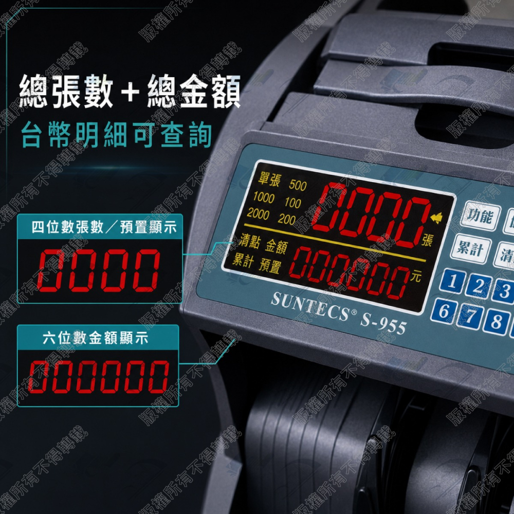SUNTECS S-955 台幣總金額點驗鈔機 分鈔分版-細節圖6