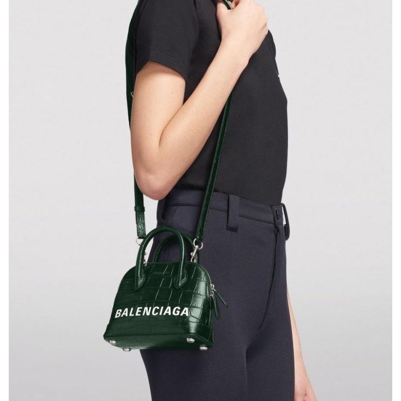 【預購】Balenciaga 巴黎世家 Ville Xxs 鱷魚紋小牛皮貝殼包 墨綠/白 斜肩/側背/手提-細節圖5