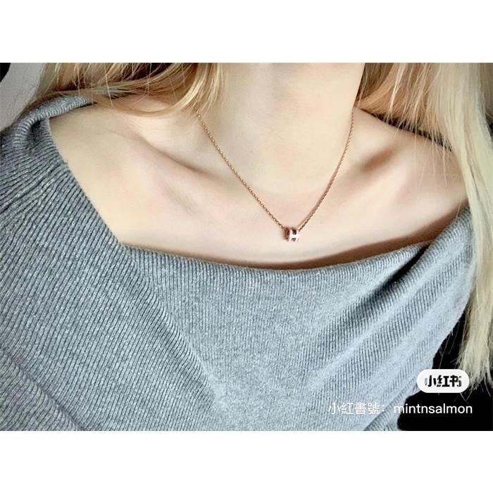 【台灣現貨】愛馬仕 Hermes Mini pop h 櫻花粉配玫瑰金項鍊-細節圖3