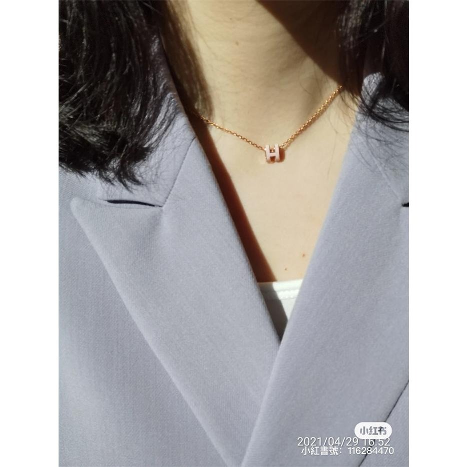 【台灣現貨】愛馬仕 Hermes Mini pop h 櫻花粉配玫瑰金項鍊-細節圖4