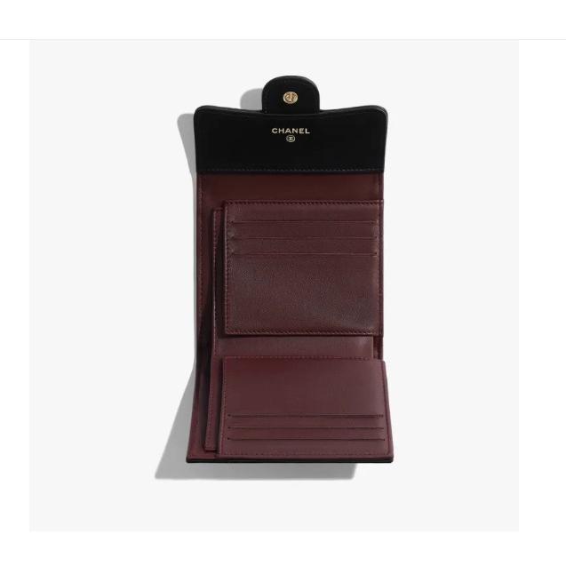 【台灣現貨】Chanel 香奈兒 經典款羊皮黑/金釦短夾-細節圖2