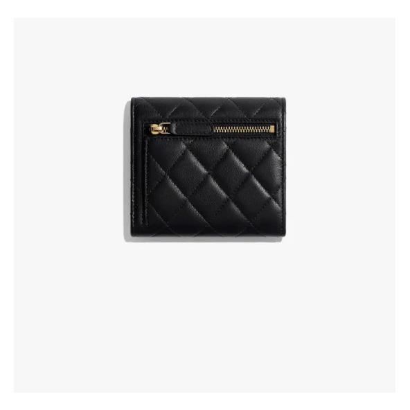 【台灣現貨】Chanel 香奈兒 經典款羊皮黑/金釦短夾-細節圖4