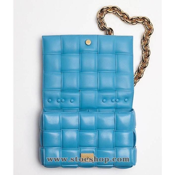 「預購」Bv Chain Cassette 金鏈格紋編織小羊皮手提/肩背包 泳池藍-細節圖2