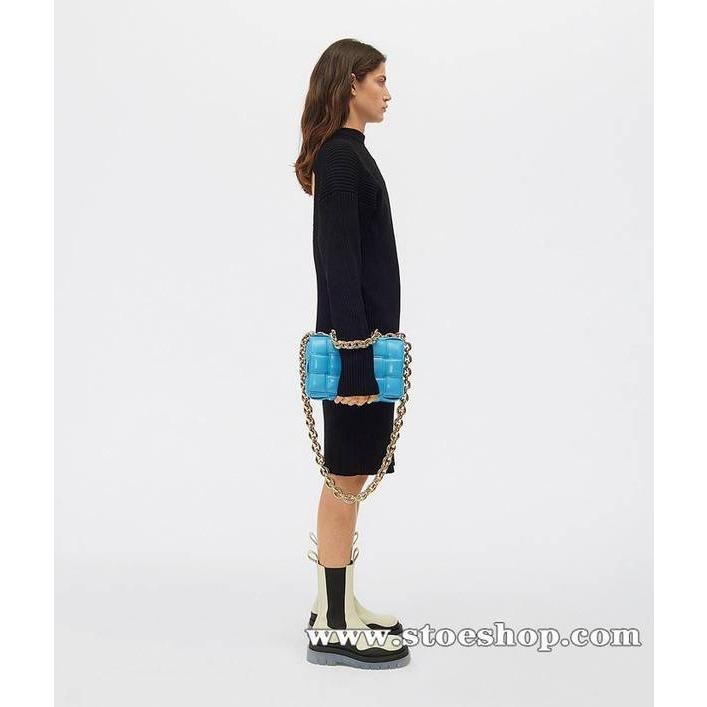 「預購」Bv Chain Cassette 金鏈格紋編織小羊皮手提/肩背包 泳池藍-細節圖3