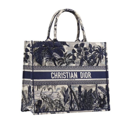 【預購】Dior 迪奧 中碼藍色鶴棕櫚樹刺繡托特包 手拿包/手提包 BOOK TOTE Palm Tree-細節圖2