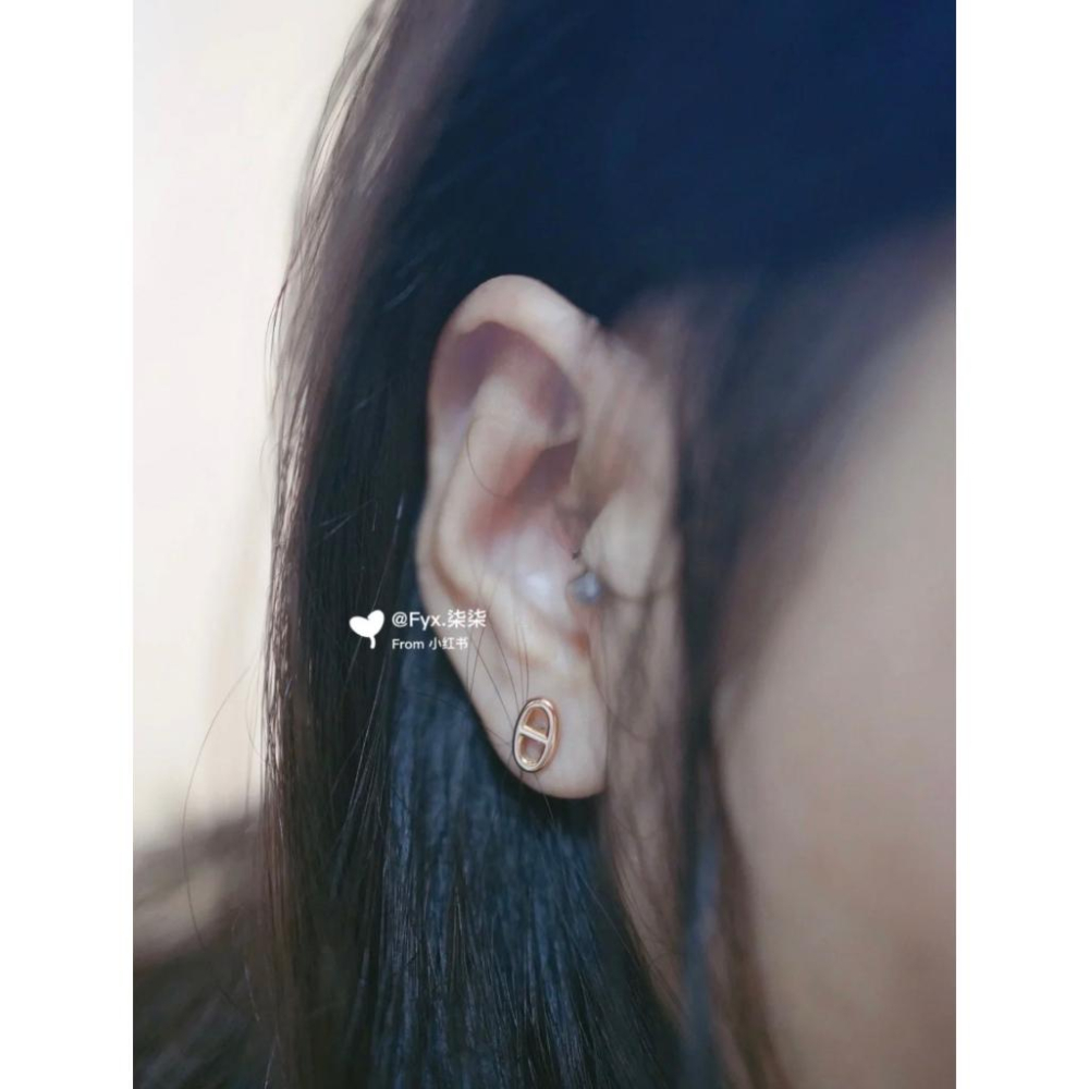 【台灣現貨】愛馬仕 Hermes 18k 玫瑰金豬鼻子耳環 Chaine d＇Ancre-細節圖3