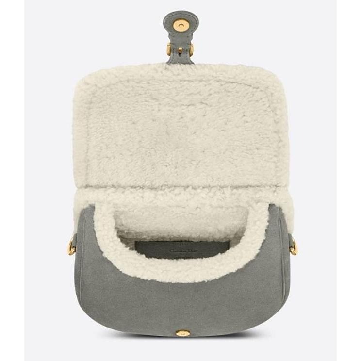 【預購】Dior 迪奧 灰色中號羊羔毛斜背羊皮包包  MEDIUM BOBBY BAG-細節圖3