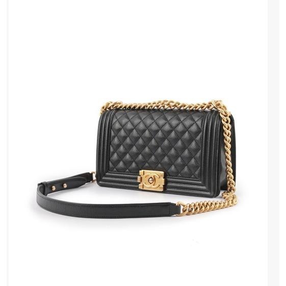 【台灣現貨】Chanel Boy25 經典金釦牛皮斜背包 肩背 金鍊 25cm-細節圖2