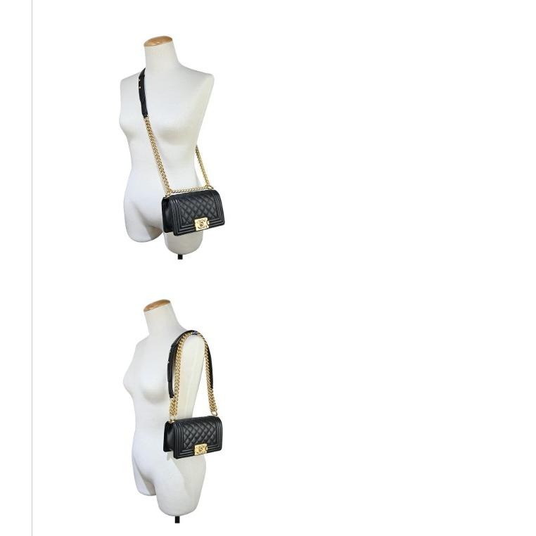 【台灣現貨】Chanel Boy25 經典金釦牛皮斜背包 肩背 金鍊 25cm-細節圖6