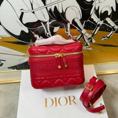 【預購】Dior 迪奧 紅色刺繡小化妝袋/斜肩包 附肩帶 Travel Vanity