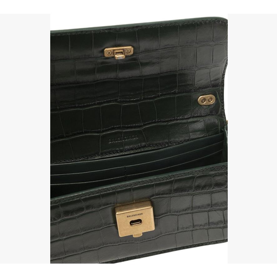 【預購】BALENCIAGA 巴黎世家 Gossip XS 墨綠色經典鱷魚紋牛皮鍊條單肩包 斜背/側背包-細節圖2