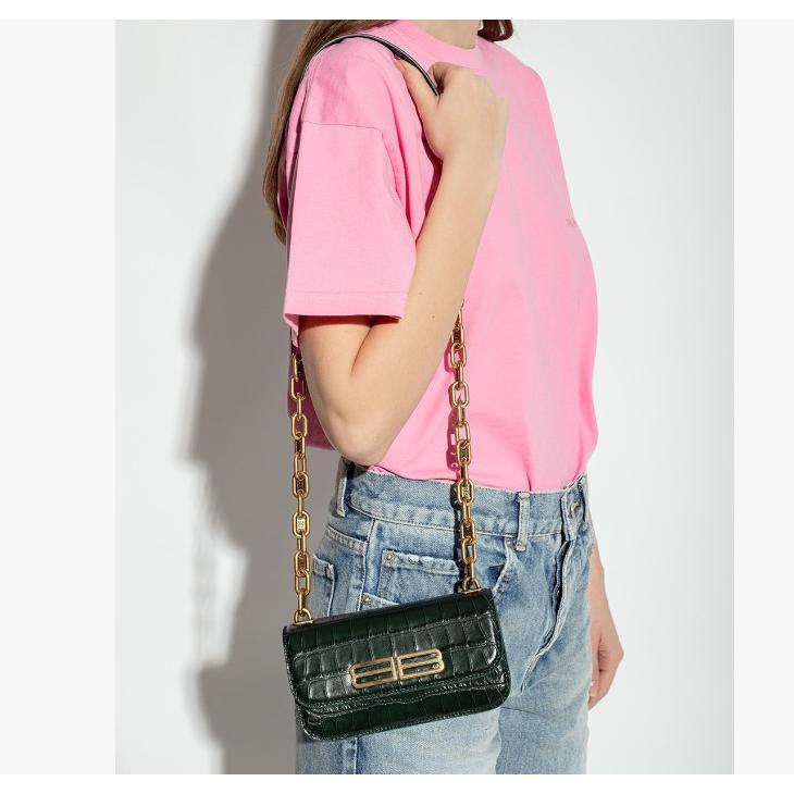【預購】BALENCIAGA 巴黎世家 Gossip XS 墨綠色經典鱷魚紋牛皮鍊條單肩包 斜背/側背包-細節圖3