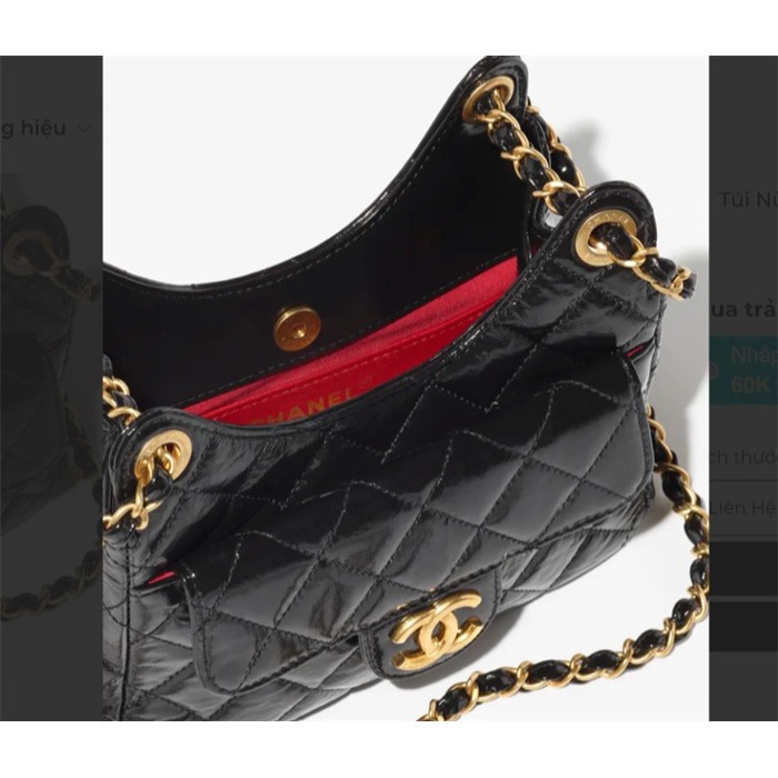 【台灣現貨】CHANEL small Hobo 經典雙C LOGO小號牛皮金練斜背包/流浪包(奶茶/金) 天貓精靈-細節圖4