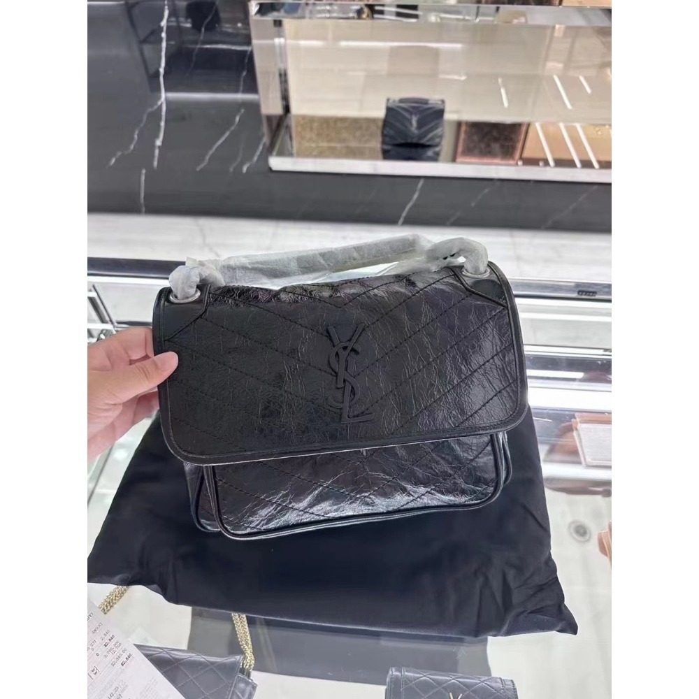 【預購】YSL NIKI 黑色復古皮革中型銀鍊手袋 斜背包 側背包 肩背包-細節圖2