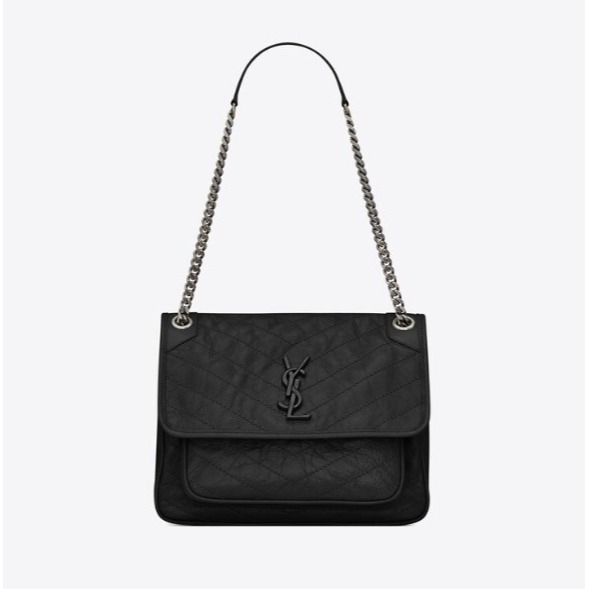 【預購】YSL NIKI 黑色復古皮革中型銀鍊手袋 斜背包 側背包 肩背包-細節圖4