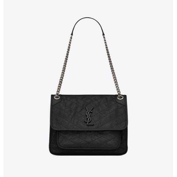 【預購】YSL NIKI 黑色復古皮革中型銀鍊手袋 斜背包 側背包 肩背包-細節圖5