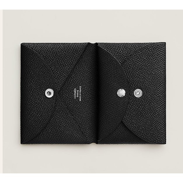【台灣現貨】愛馬仕 Hermes Calvi duo 暗釦零錢卡包(黑/金棕/大象灰)  Epsom皮 卡夾 零錢包 錢-細節圖4