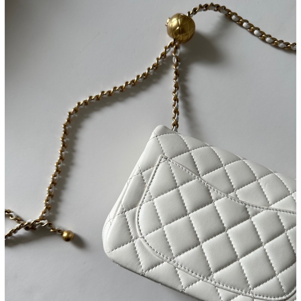 【台灣現貨】CHANEL  白金金球方胖子 經典金雙C菱格羊皮口蓋包 肩背包 斜背包 側背包-細節圖3