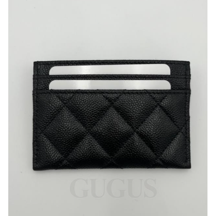 【台灣現貨】CHANEL 香奈兒 麥穗黑金牛皮魚子醬卡片夾 金色鏈條CC Logo 卡夾 卡包 鈔票 錢包 皮包-細節圖3