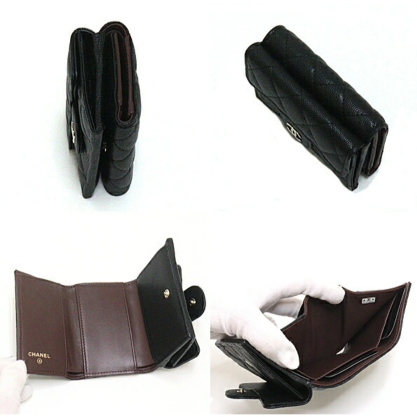 【台灣現貨】CHANEL 香奈兒 黑金三折牛皮迷你短夾 卡包 卡夾 錢包 零錢包 皮包-細節圖2