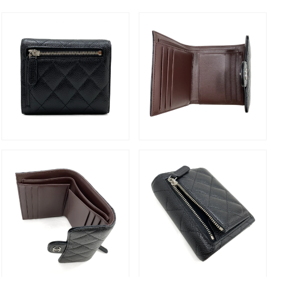 【台灣現貨】CHANEL 香奈兒 黑銀三折牛皮短夾 卡包 卡夾 錢包 零錢包 皮包-細節圖2