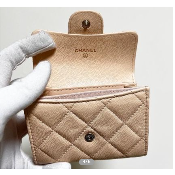 【台灣現貨】CHANEL 香奈兒 焦糖色銀扣牛皮雙層短夾 卡包 卡夾 錢包 零錢包 皮包-細節圖2