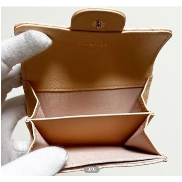 【台灣現貨】CHANEL 香奈兒 焦糖色銀扣牛皮雙層短夾 卡包 卡夾 錢包 零錢包 皮包-細節圖3