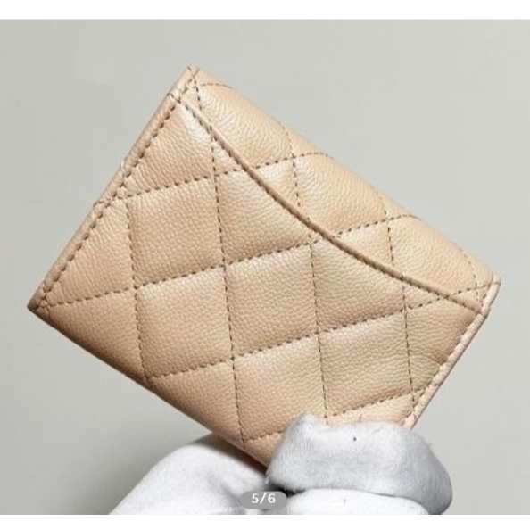 【台灣現貨】CHANEL 香奈兒 焦糖色銀扣牛皮雙層短夾 卡包 卡夾 錢包 零錢包 皮包-細節圖4