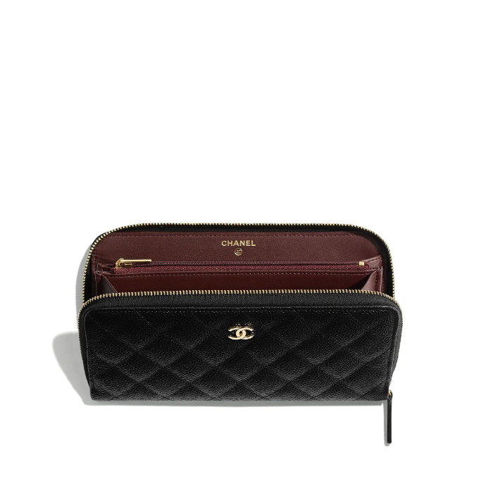 【台灣現貨】CHANEL 香奈兒 黑色經典雙C LOGO菱格小牛皮金釦拉鍊長夾 皮夾 錢包 皮包 卡包-細節圖3