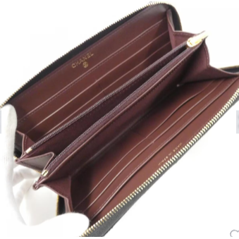 【台灣現貨】CHANEL 香奈兒 黑色經典雙C LOGO菱格小牛皮金釦拉鍊長夾 皮夾 錢包 皮包 卡包-細節圖5